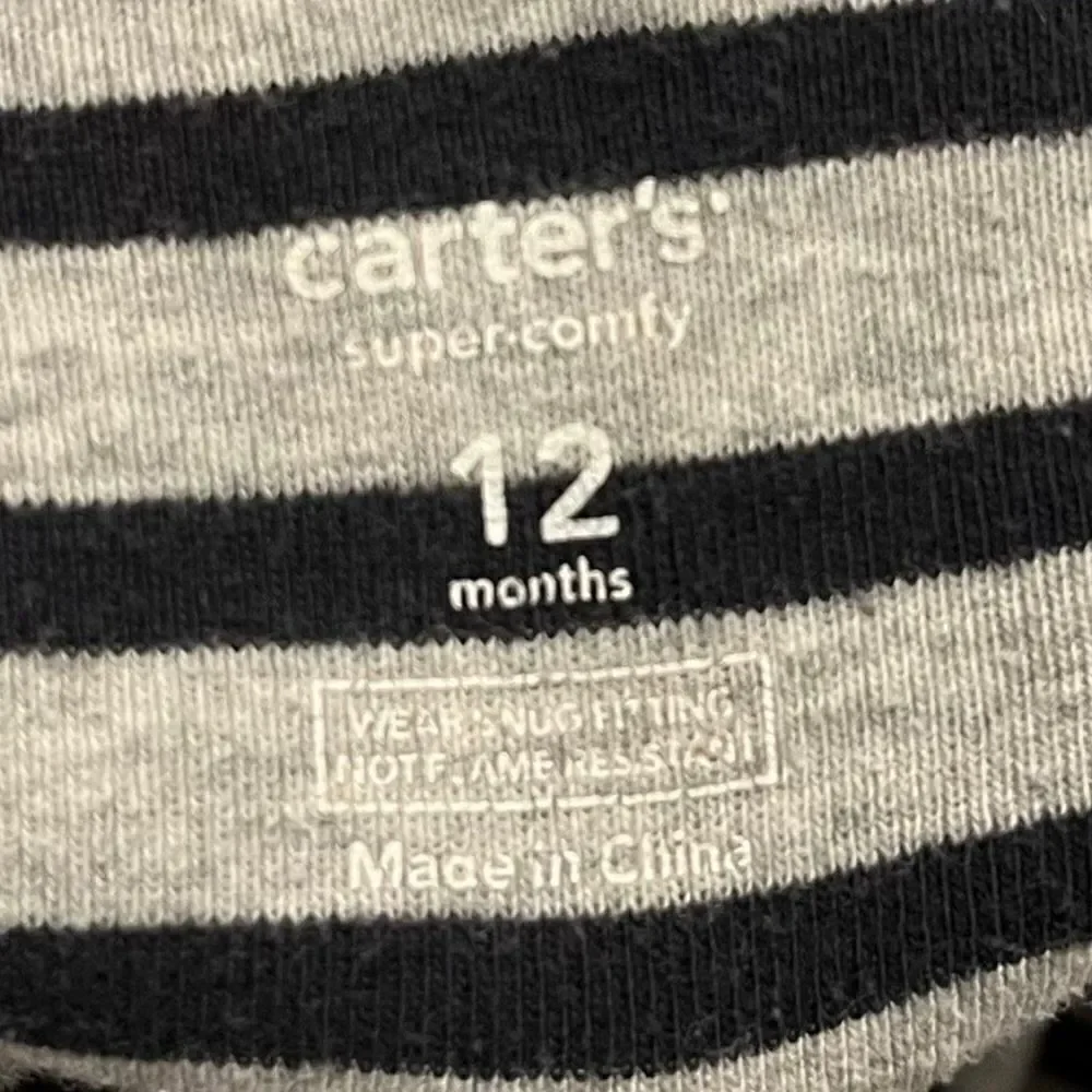 Carter’s Black, Gray & Red Striped One Piece Rock Guitar Pajamas 12 Months